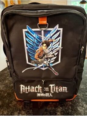 Extra large Attack on Titan Black Canvas Backpack with Orange Accent
